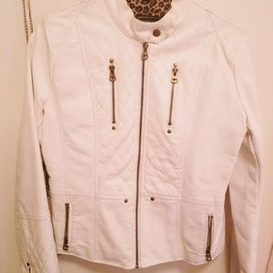 White leather bomber jacket